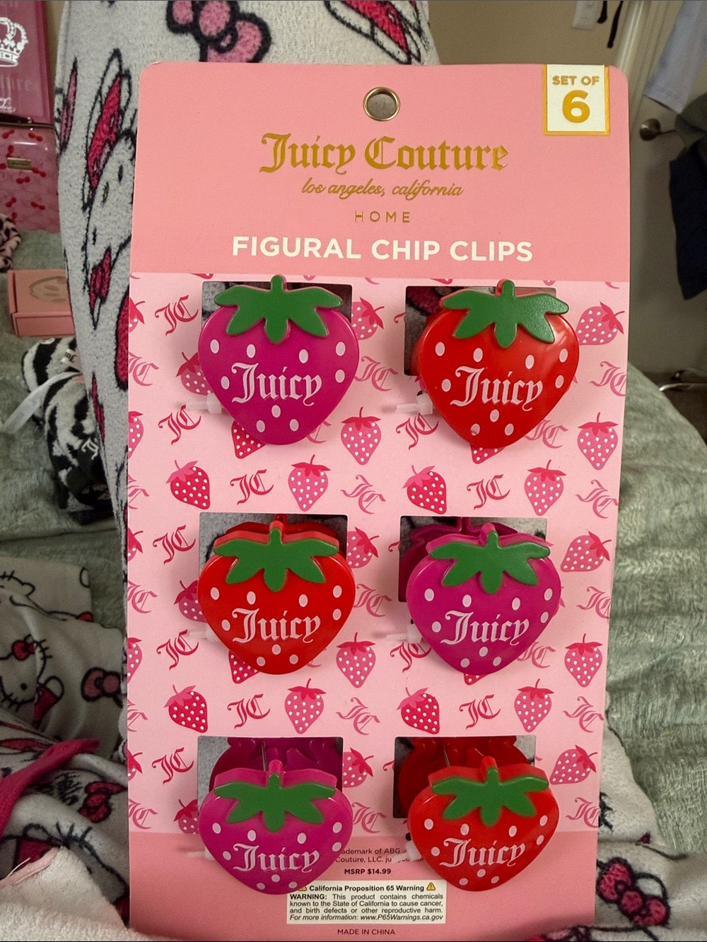 Juicy Couture Strawberry Figural Chip Clips - Pink & Red